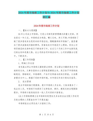 2024年度市场部工作计划与2024年度市场部工作计划表汇编