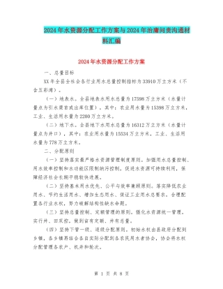 2024年水资源分配工作方案与2024年治庸问责交流材料汇编
