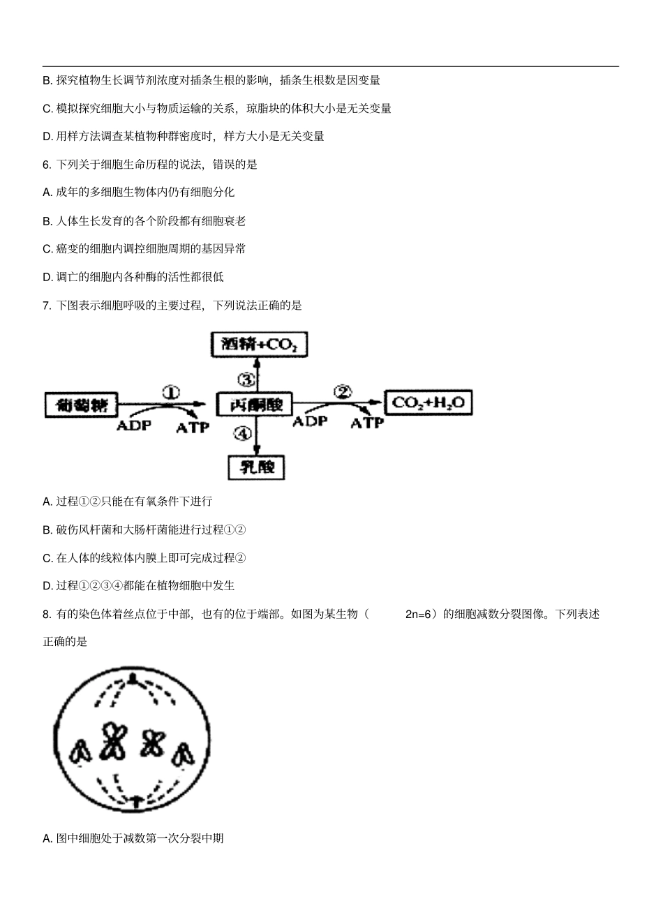 安徽省合肥市2018届高三第一次教学质量检测生物试卷(含答案)_第2页