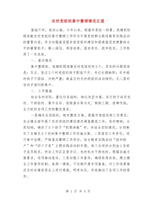 农村党组织集中整顿情况汇报