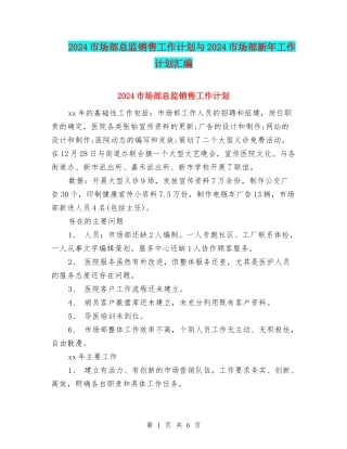 2024市场部总监销售工作计划与2024市场部新年工作计划汇编