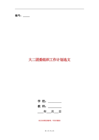 大二团委组织工作计划选文