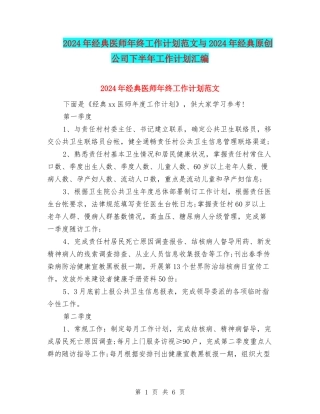 2024年经典医师年终工作计划范文与2024年经典原创公司下半年工作计划汇编