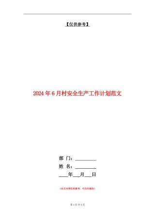 2024年6月村安全生产工作计划范文