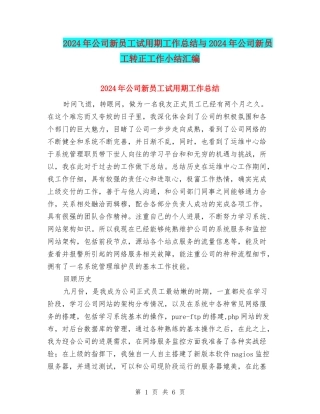 2024年公司新员工试用期工作总结与2024年公司新员工转正工作小结汇编