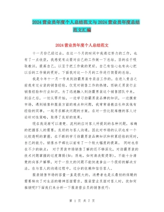 2024营业员年度个人总结范文与2024营业员年度总结范文汇编