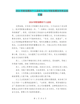 2024年财务顾问个人总结与2024年财务顾问年终总结汇编