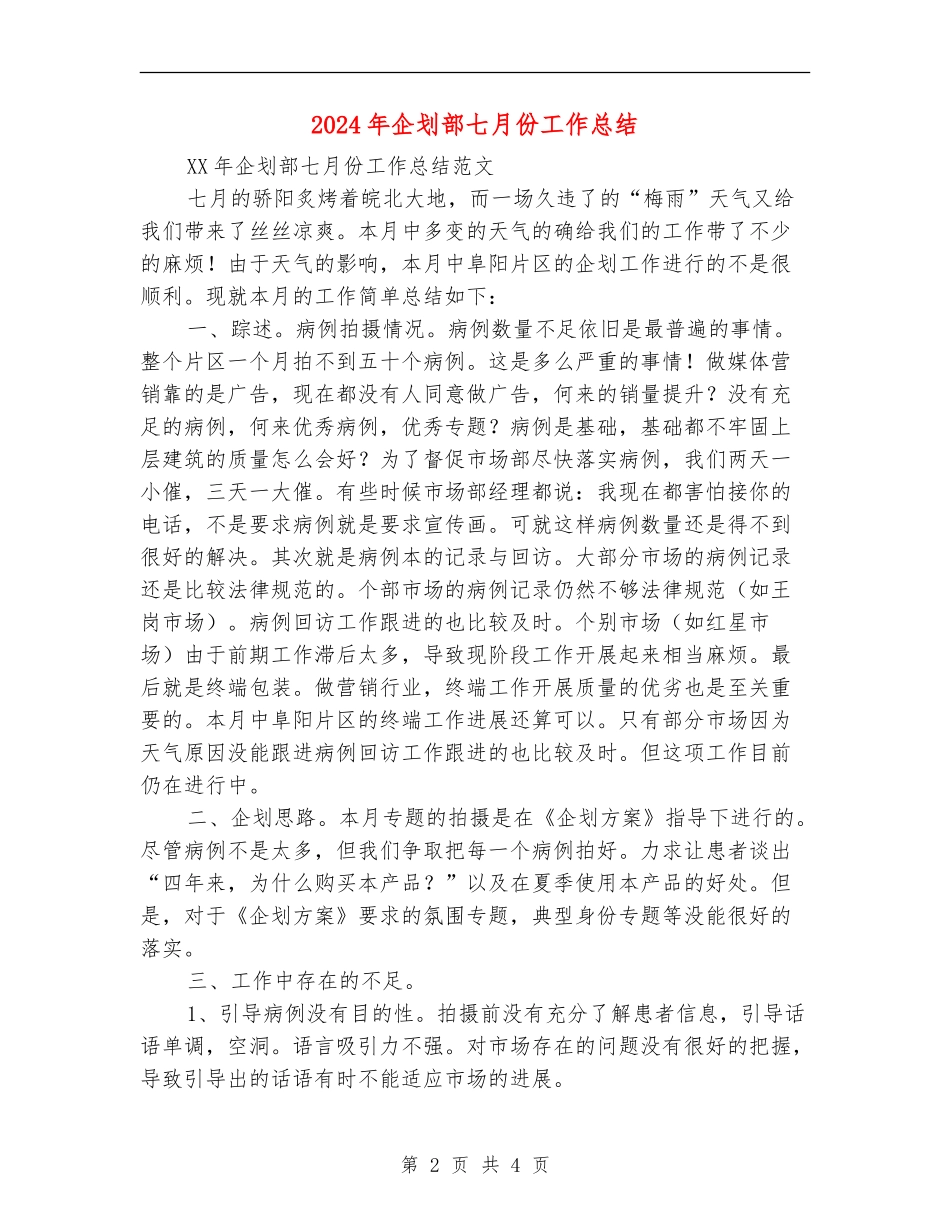 2024年企划部七月份工作总结_第2页