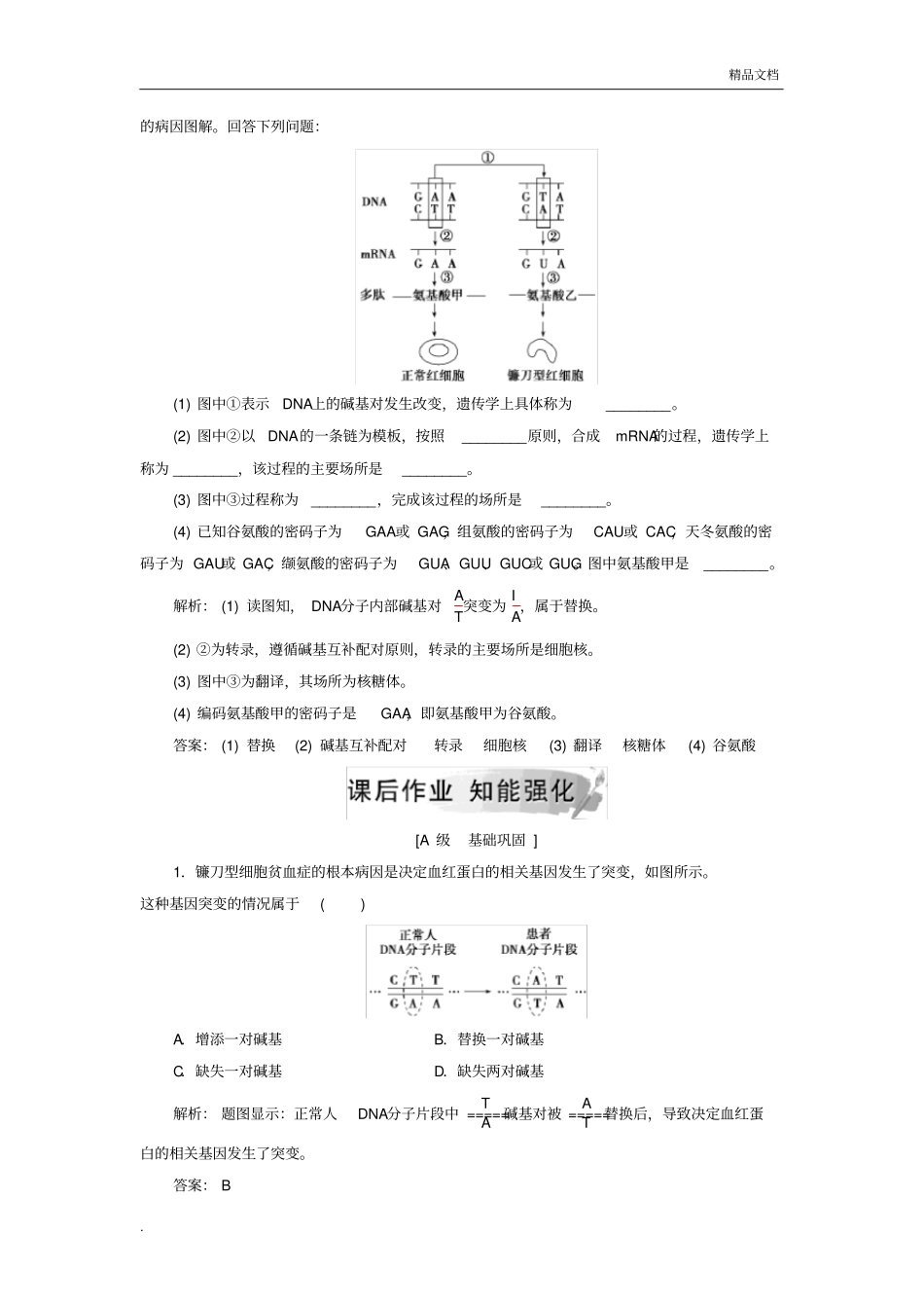 人教版高中生物必修2第5章基因突变及其他变异第1节基因突变和基因重组习题(1)_第2页