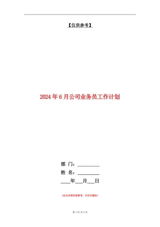2024年6月公司业务员工作计划