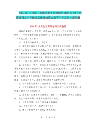 2024年12月化工车间年终工作总结与2024年12月区信访局上半年信访工作总结范文及下半年工作计划汇编