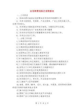 企划部策划执行述职报告