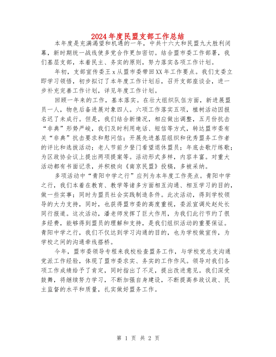 2024年度民盟支部工作总结_第1页