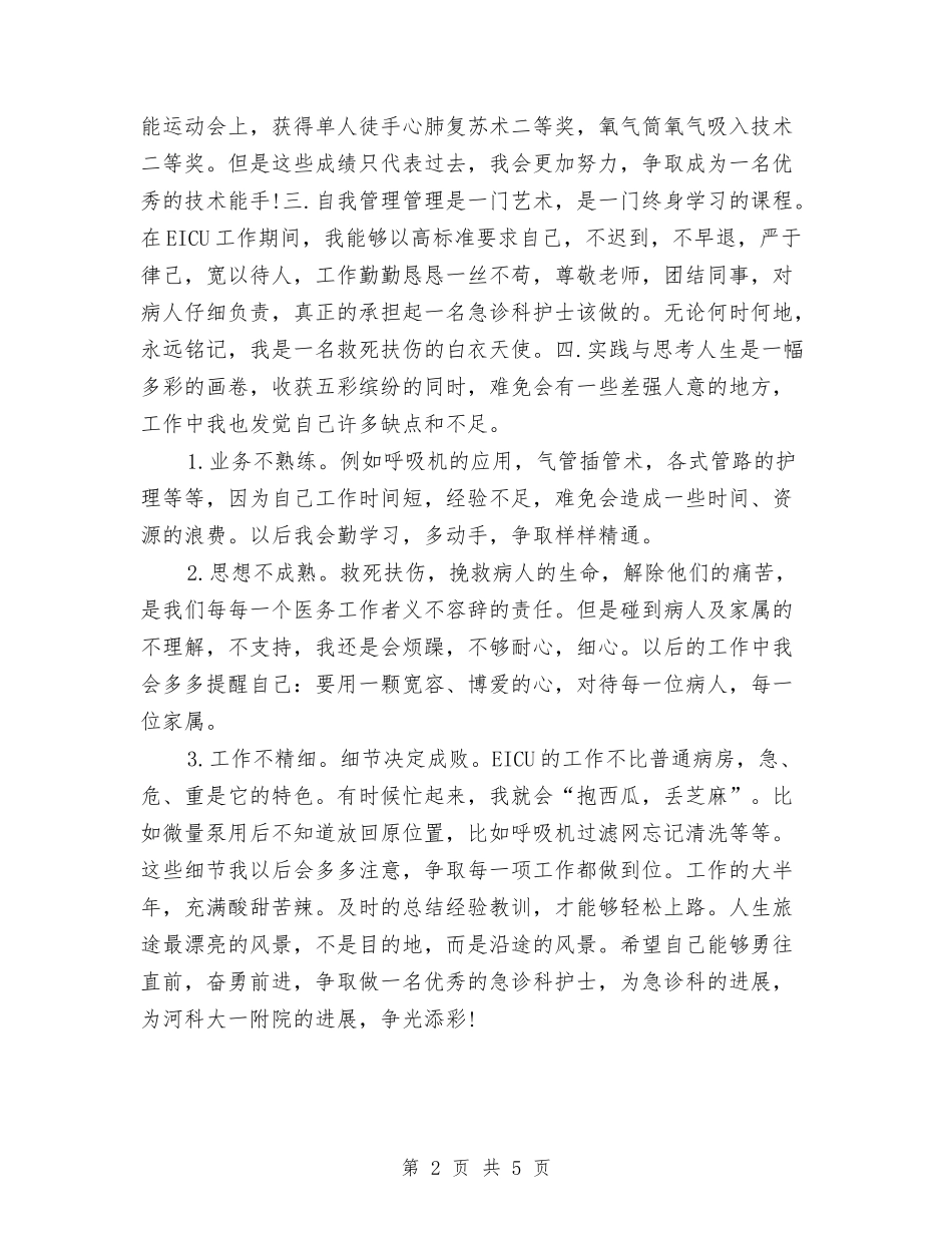 2024年度急诊科护士工作总结2与2024年度急诊科护师个人工作总结汇编_第2页