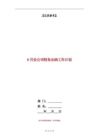 6月份公司财务出纳工作计划