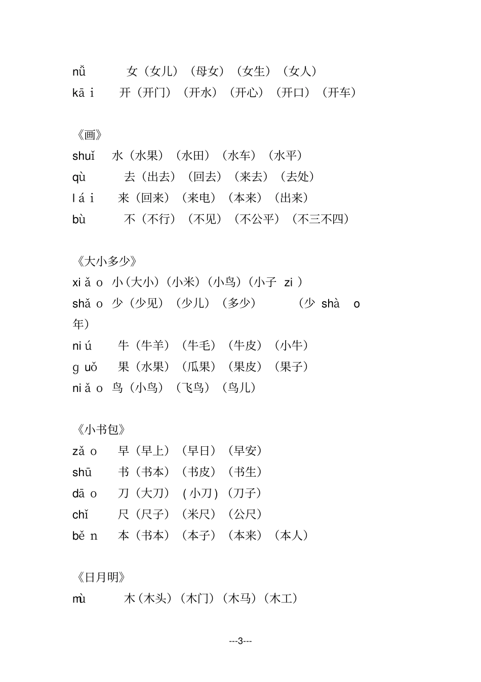 小学一年语文上册词语汇总_第3页