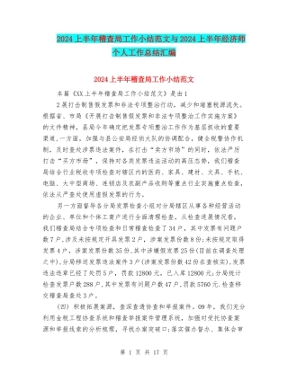 2024上半年稽查局工作小结范文与2024上半年经济师个人工作总结汇编