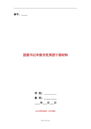 团委书记申报市优秀团干部材料