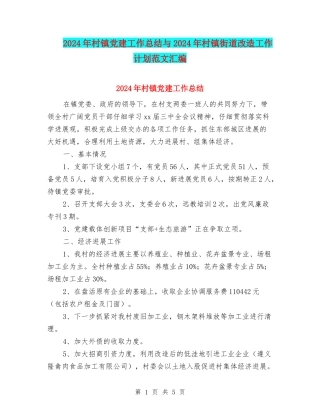 2024年村镇党建工作总结与2024年村镇街道改造工作计划范文汇编