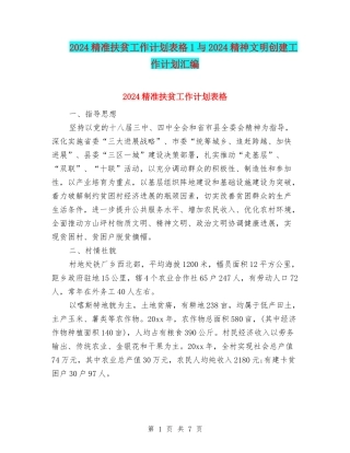 2024精准扶贫工作计划表格1与2024精神文明创建工作计划汇编