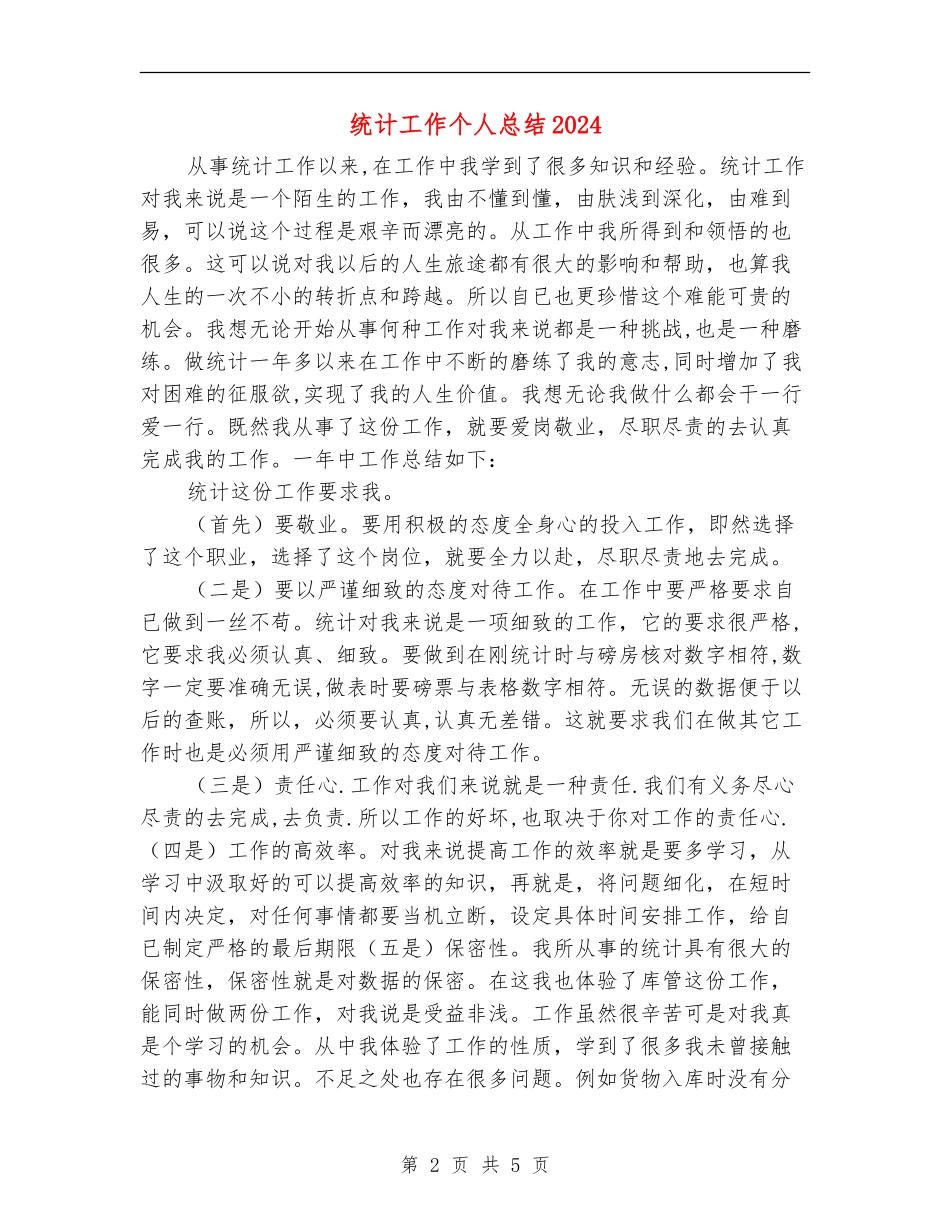 统计工作个人总结2024_第2页