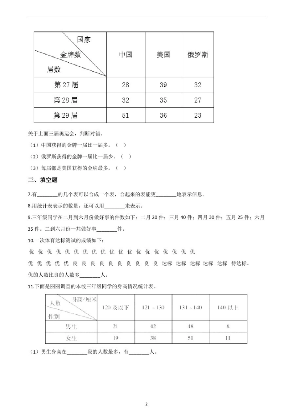 四年级上册数学试题-4.统计表和条形统计图(一)苏教版(含答案)_第1页