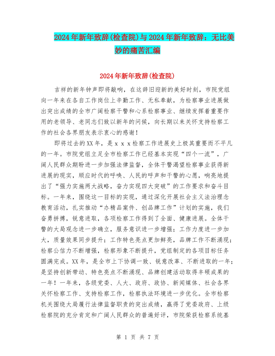2024年新年致辞与2024年新年致辞：无比美妙的痛苦汇编_第1页