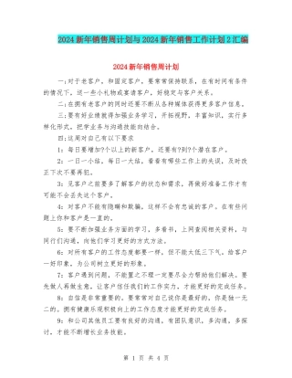 2024新年销售周计划与2024新年销售工作计划2汇编