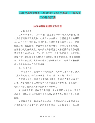 2024年基层党组织工作计划与2024年基层卫生院医务工作计划汇编