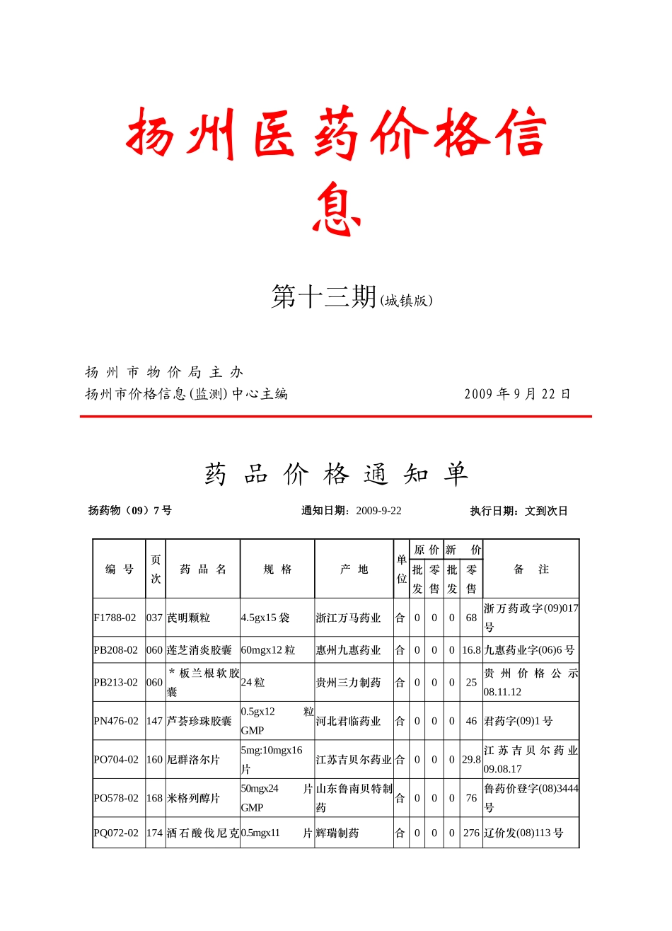 扬州医药价格信息_第1页
