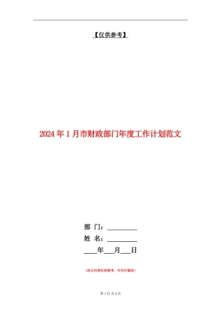 2024年1月市财政部门年度工作计划范文