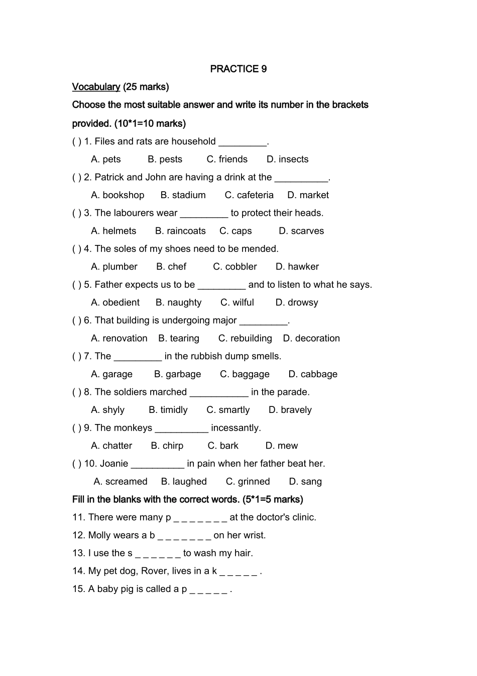 新加坡小学英语二年级试卷PRACTICE 92 _第1页