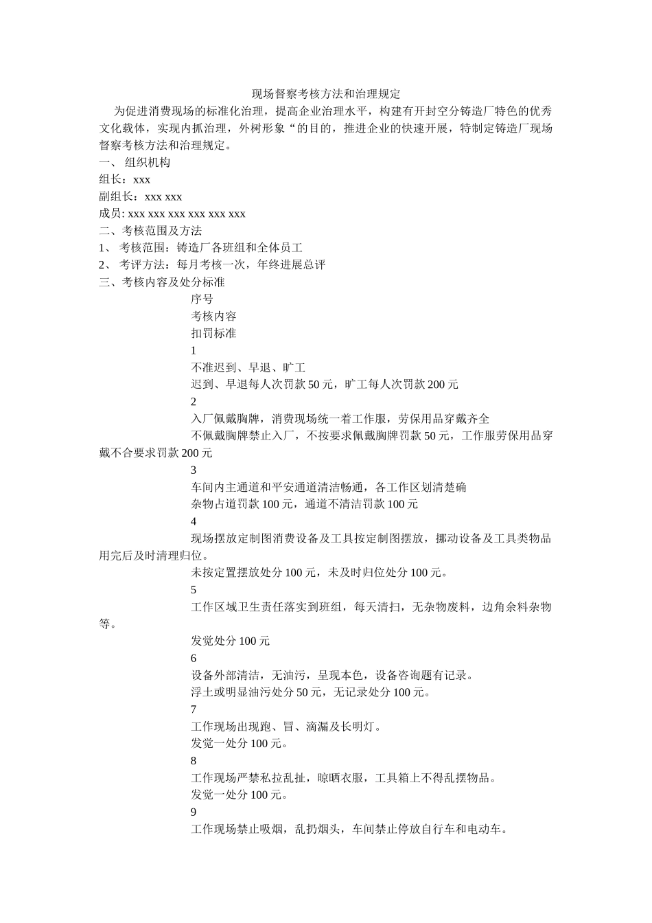 现场督察考核办法和管理规定 _第1页
