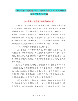2024年审计局党建工作计划与2024年审计局党建工作计划汇编