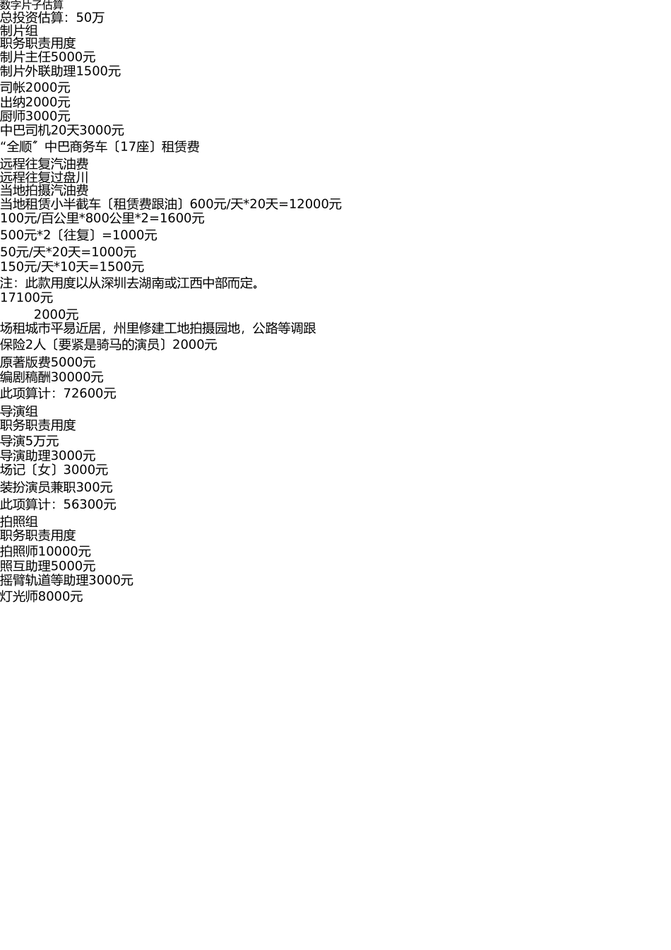 数字电影预算范本 _第1页