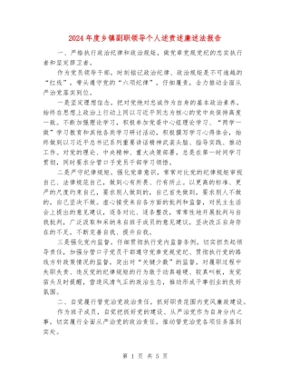 2024年度乡镇副职领导个人述责述廉述法报告