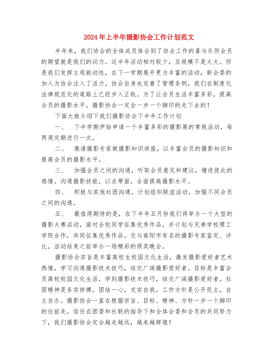 2024年上半年市场部工作计划与2024年上半年摄影协会工作计划范文汇编_第2页