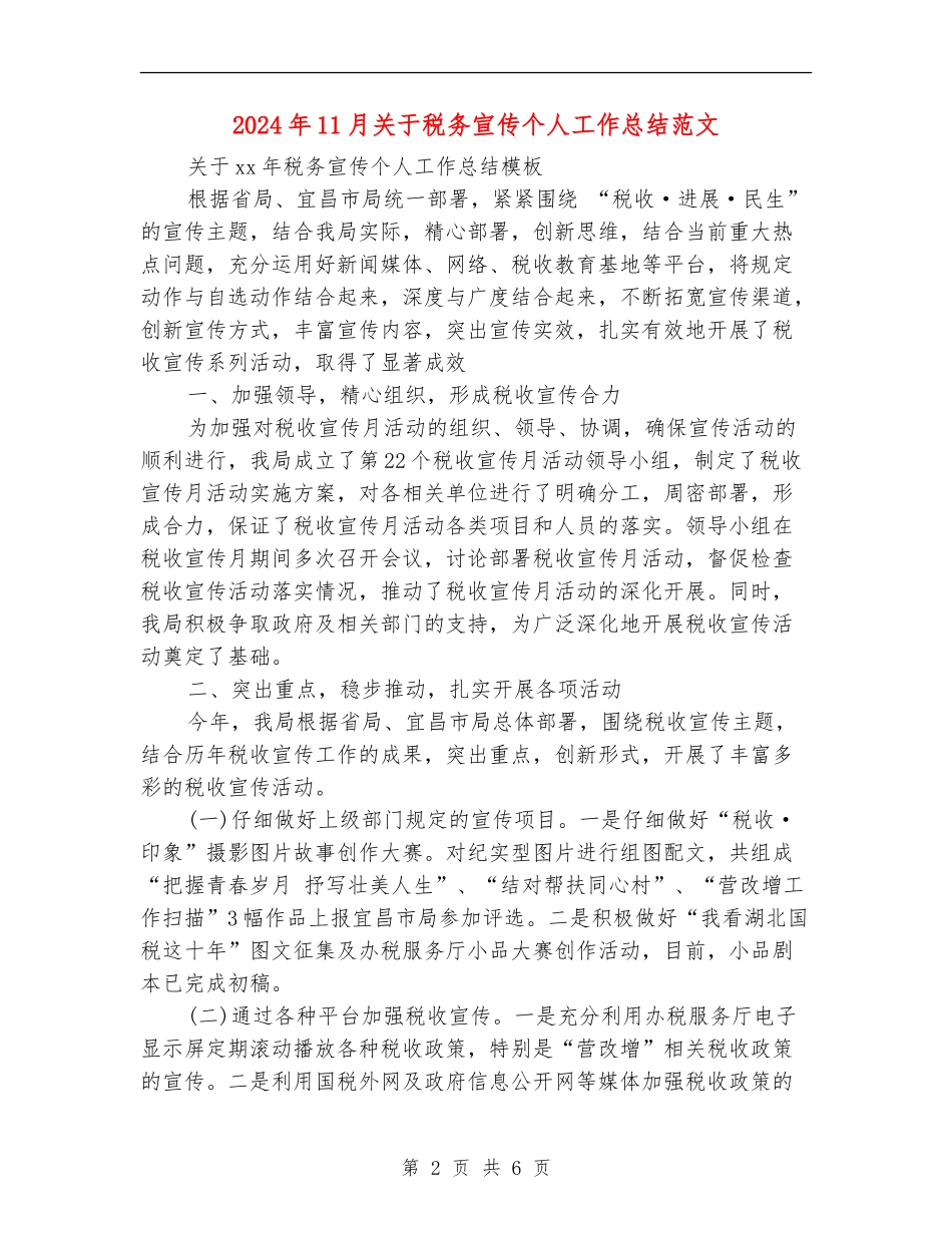 2024年11月关于税务宣传个人工作总结范文_第2页