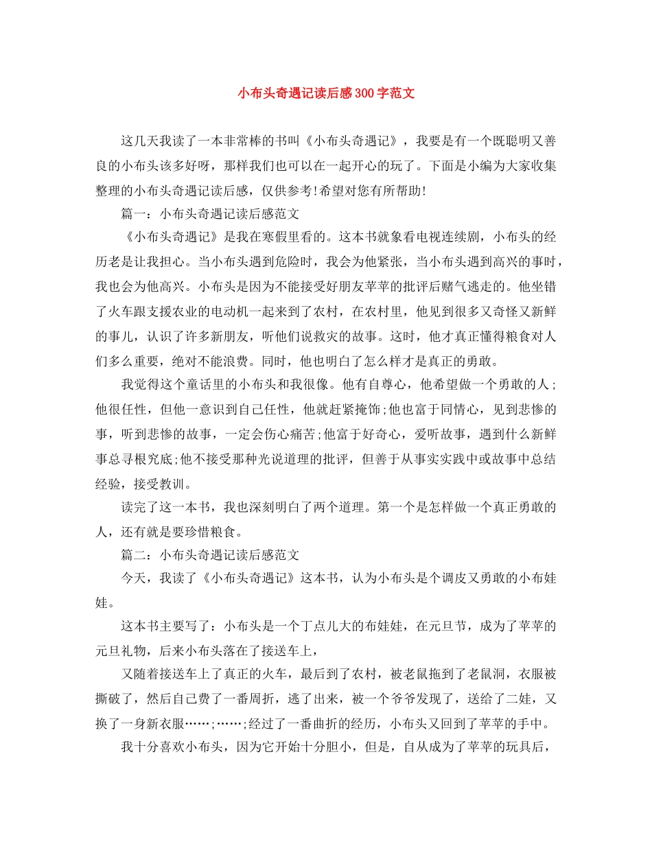 小布头奇遇记读后感300字范文 _第1页