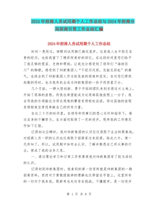 2024年招商人员试用期个人工作总结与2024年招商分局招商引资工作总结汇编