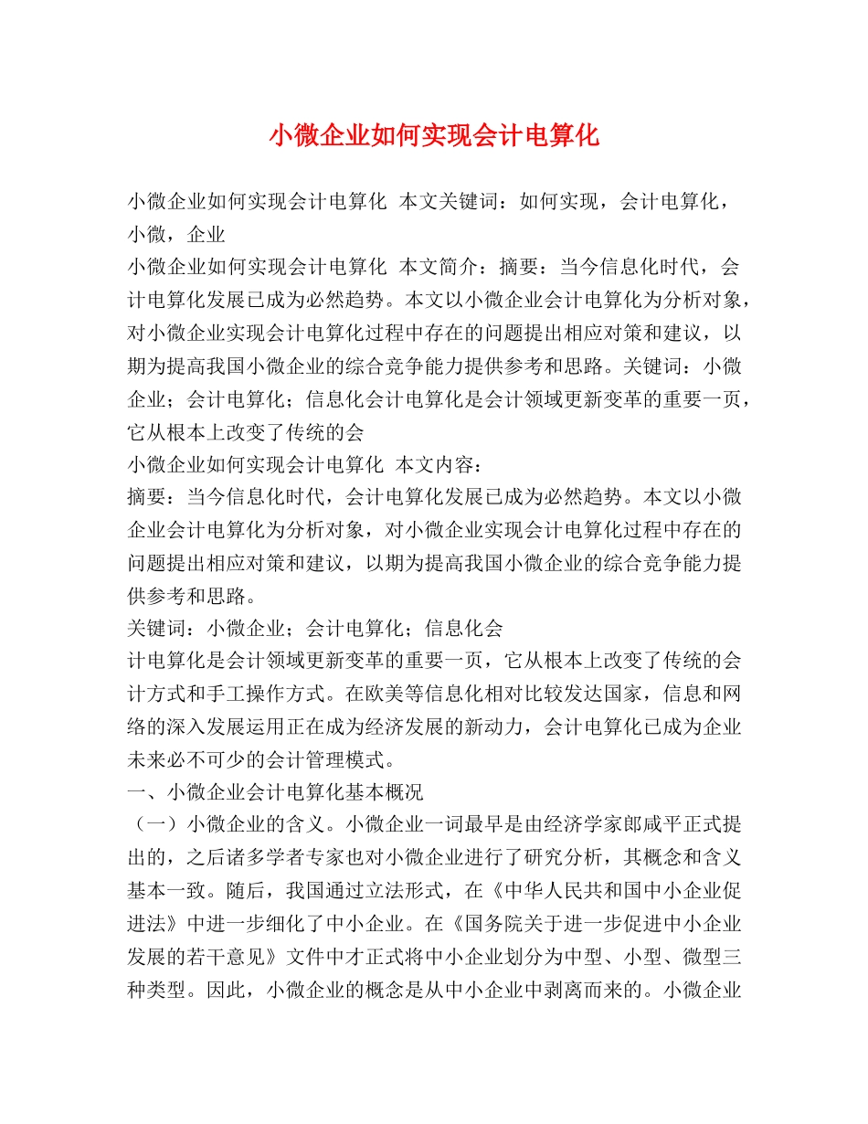 小微企业如何实现会计电算化 _第1页