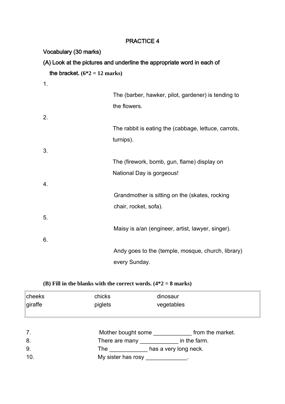 新加坡小学一年级英语试PRACTICE 42 _第1页