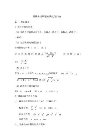 (完整版)圆锥曲线解题方法技巧归纳