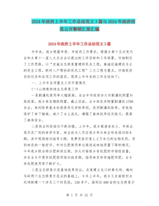 2024年政府上半年工作总结范文3篇与2024年政府信息公开整顿汇报汇编