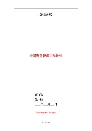 公司财务管理工作计划
