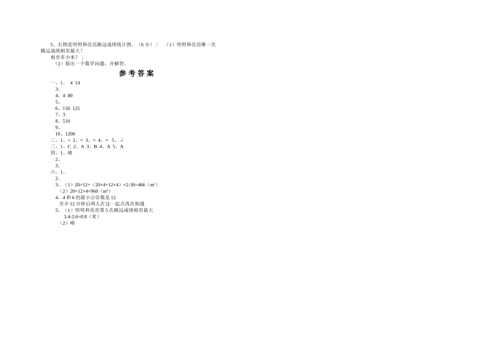 五年级数学期末测试卷及答案打印版人教版 _第2页
