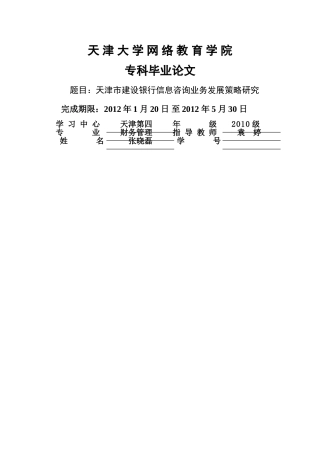 天津市建设银行信息咨询业务发展策略研究 