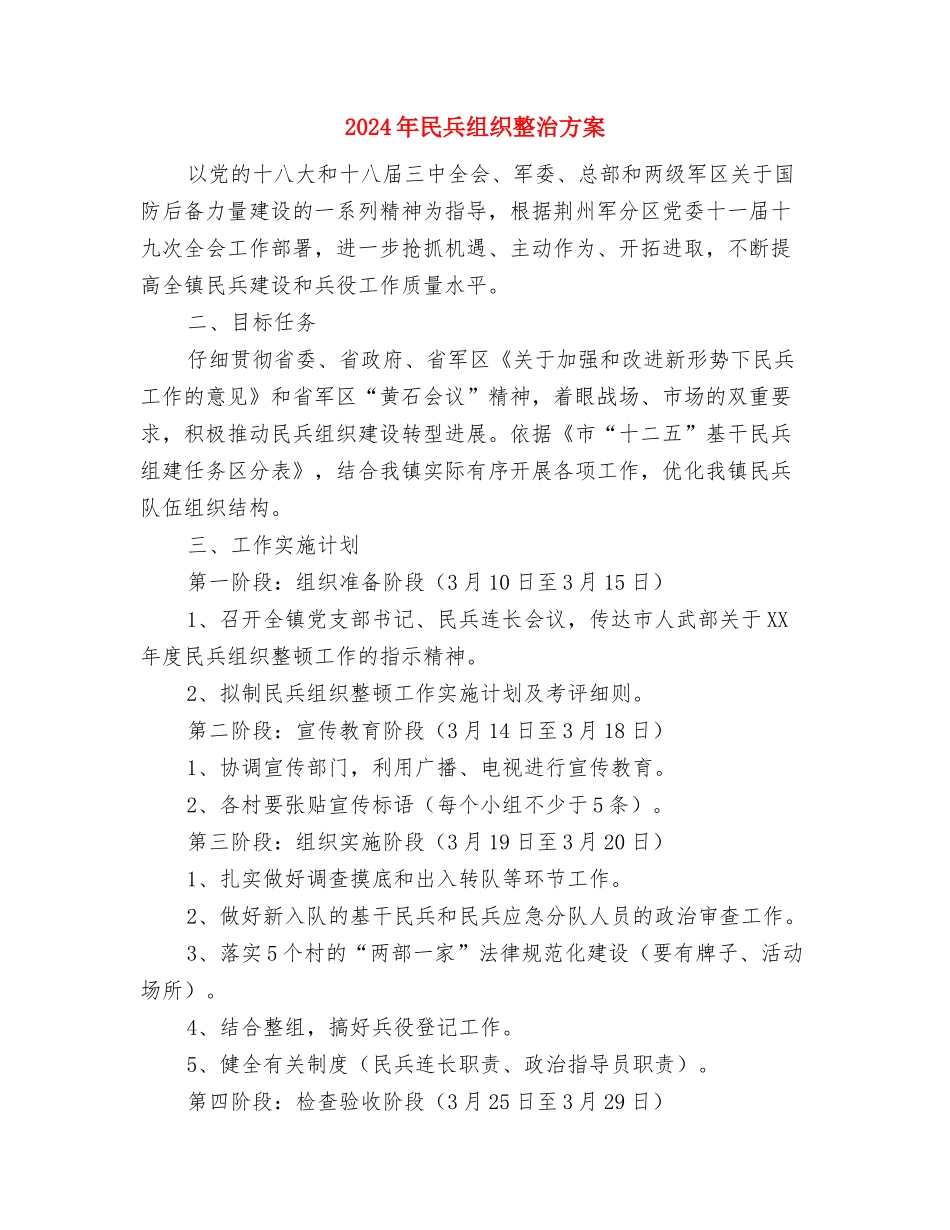 2024年民兵整组工作方案与2024年民兵组织整治方案汇编_第3页