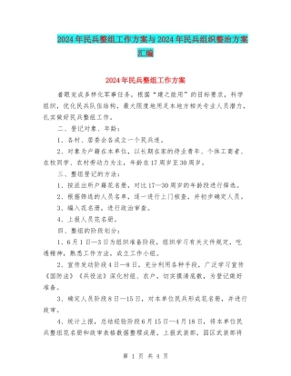2024年民兵整组工作方案与2024年民兵组织整治方案汇编