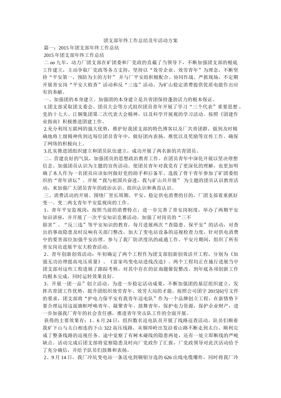 团支部年终工作总结及年活动方案 _第1页